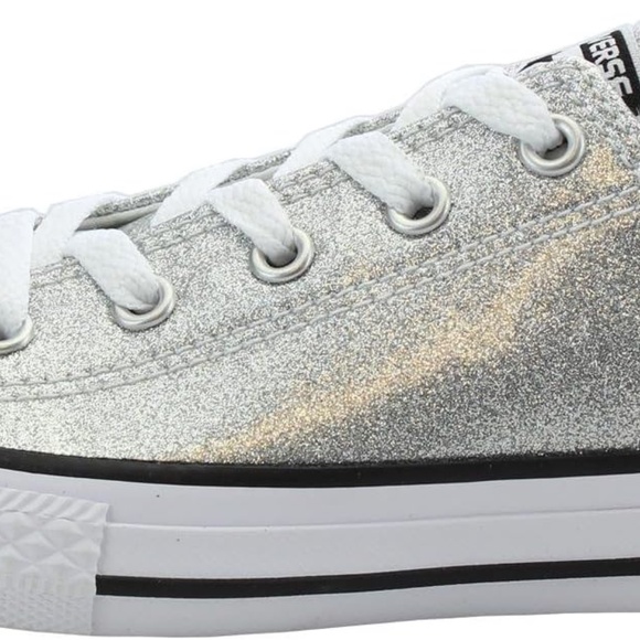 Converse Silver Glitter Chuck Taylor All Star Junior's Ox Lace Up Low Top / Sz 1 - Picture 12 of 15